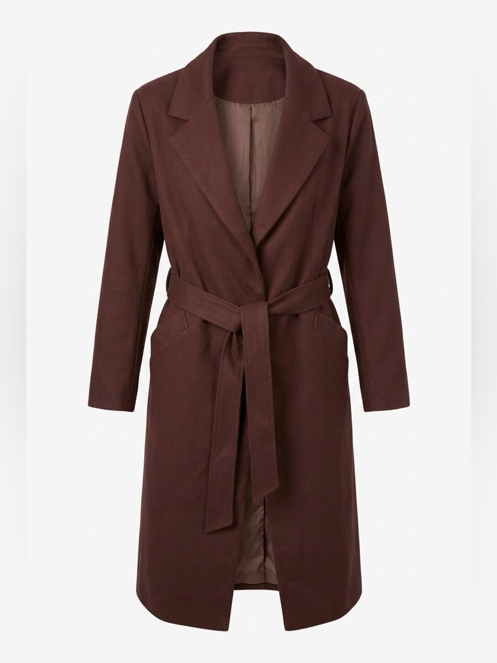 Women's Brown Belted Brush Velvet Trench Coat